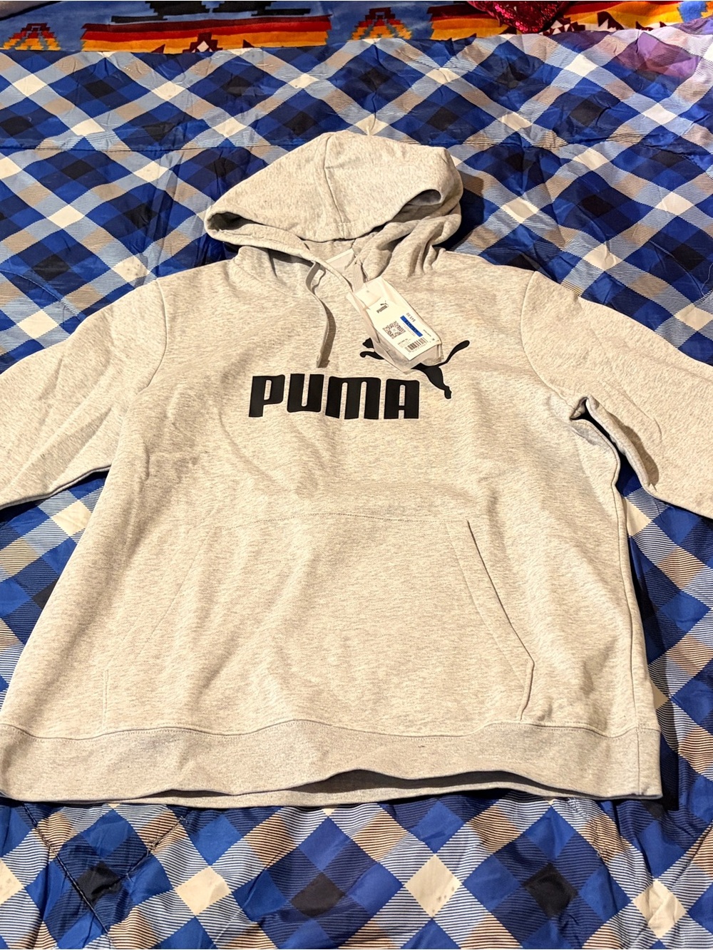 Puma Light Gray Men’s Pullover Hoodie with Black Logo